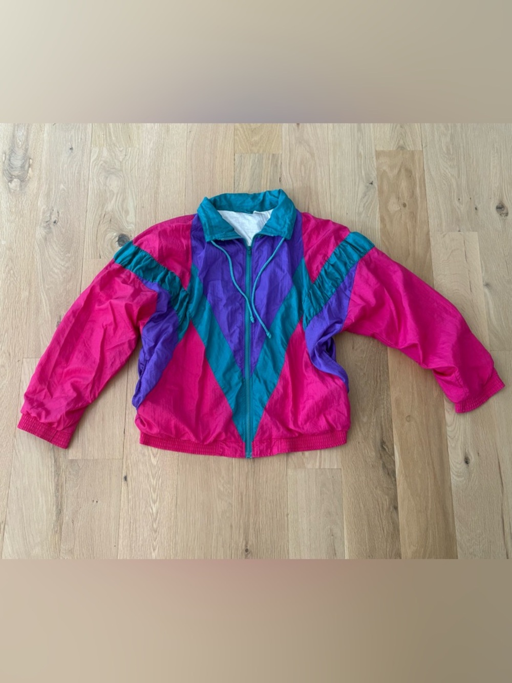 Retro Colorblock Windbreaker Jacket - Pink, Teal & Purple